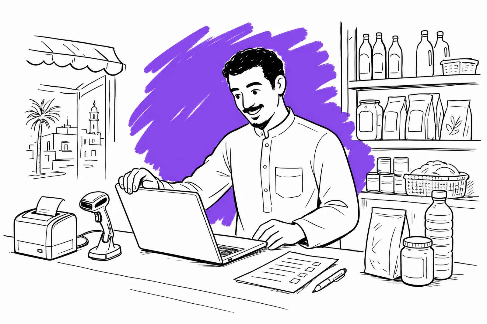 صاحب متجر يُنشئ متجرًا جديدًا على نقطة البيع عند الصندوق